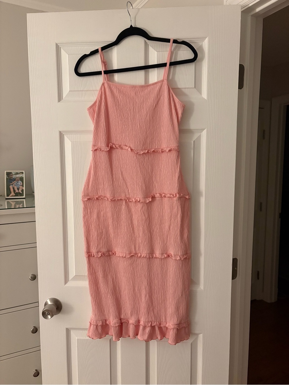 Maison Jules Pink Tiered Ruffle Midi Dress